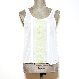 NEW Hollister Sheer White Tank w. Neon Embroidery